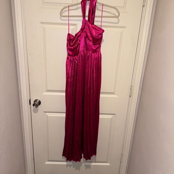 Vici Collection En Creme One Shoulder Satin Hot Pink Midi Dress Size M - Picture 2 of 6